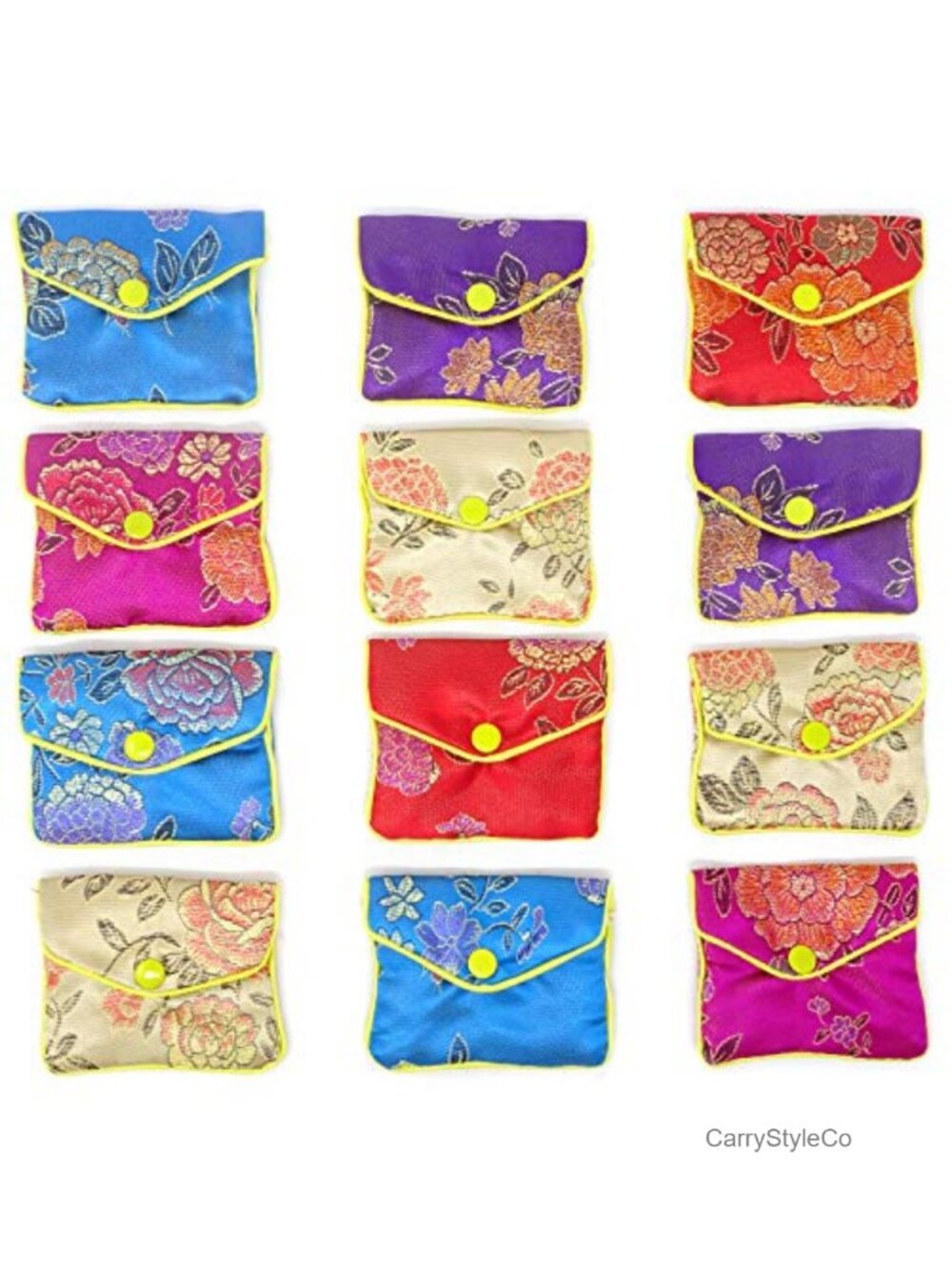 Brocade Embroidered Silk Jewelry Pouches Gift Bags 12 Pack